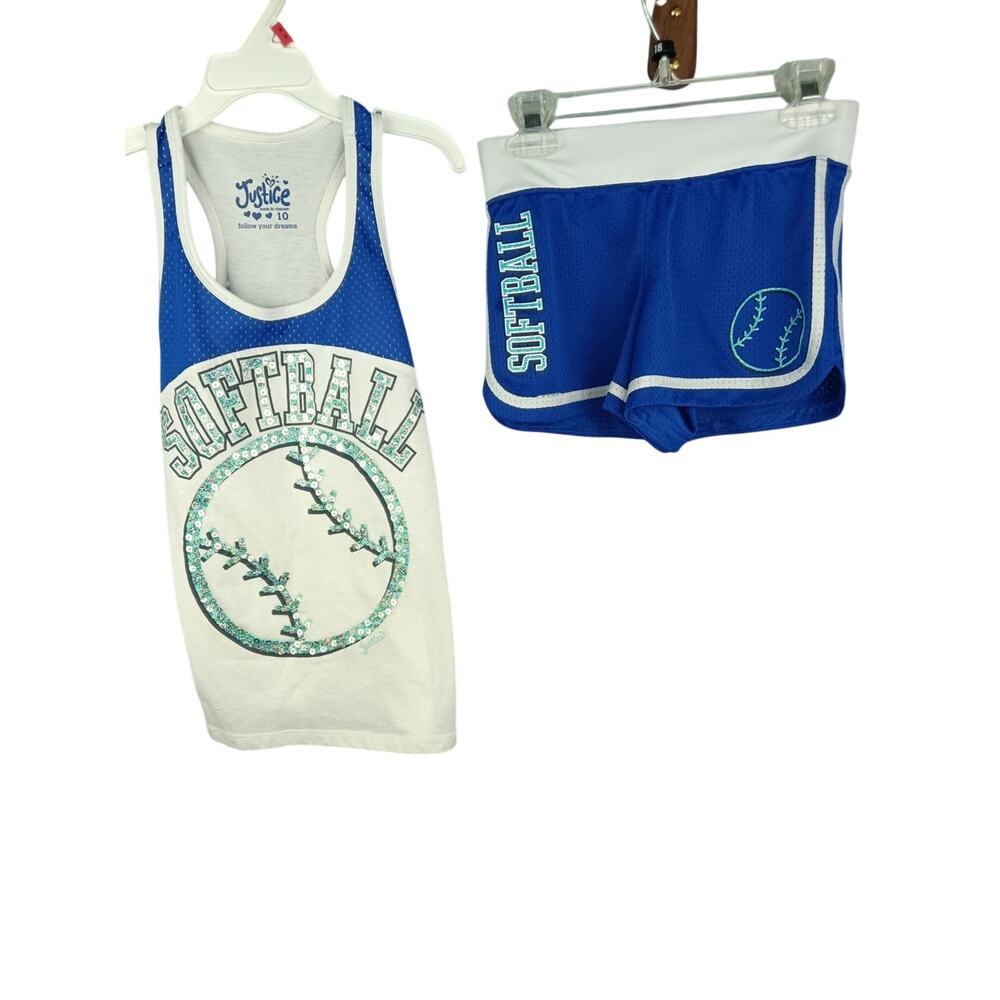 Justice Girls' Blue & White Sequin Softball Tank and Shorts Set